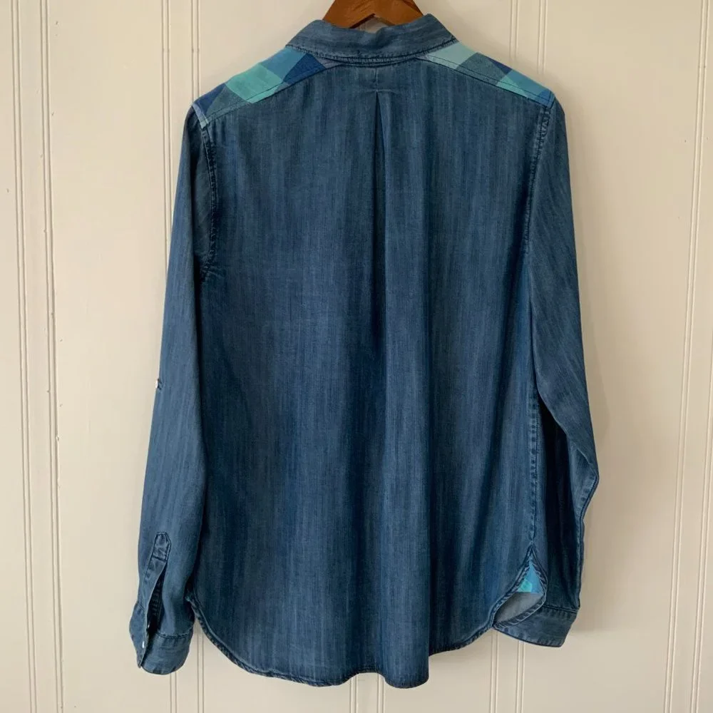 C & C California Blouse SZ M Blue Denim